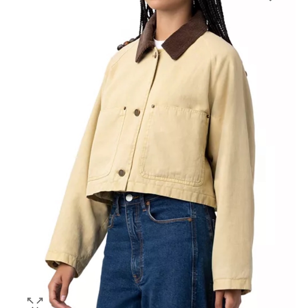 Blank NYC Breaking Camp Beige Cropped Jacket with Brown Corduroy Collar (NWT) - Picture 4 of 16
